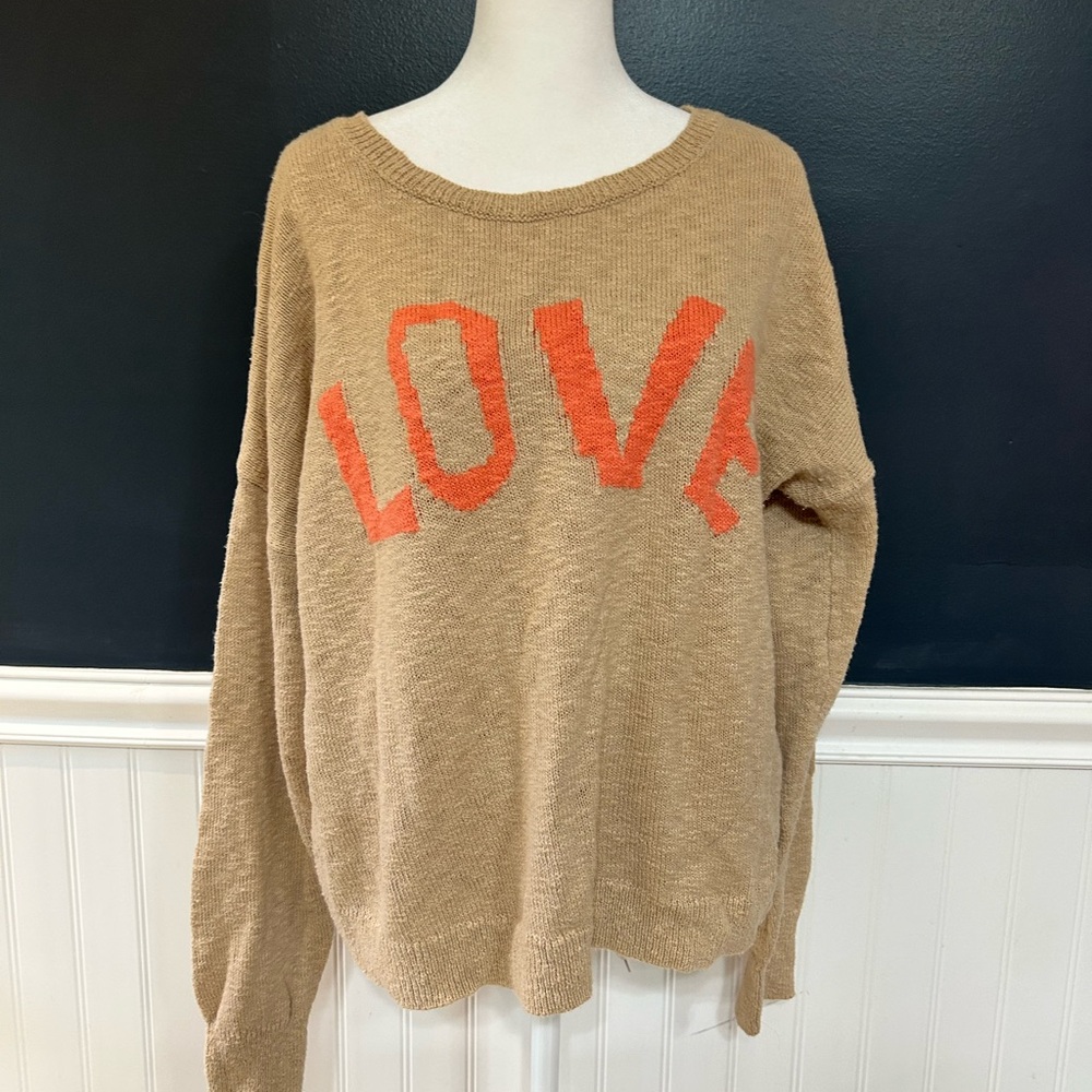 Lucky Brand Tan and Orange Crew Neck Sweater